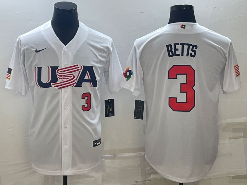 Men 2023 World Cub USA 3 Betts White Nike MLB Jersey4